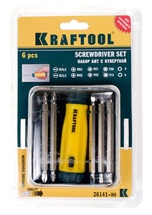 26141-H6, отвертка реверс. в мини-боксе 6предм.(длин.биты)