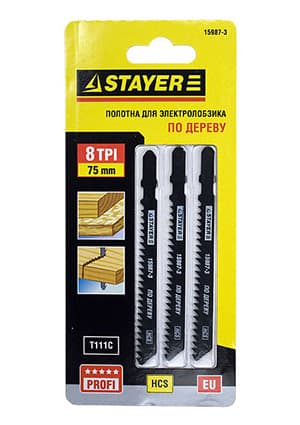 15987-3_z01, Пилки для эл/лобзика по дереву,HCS,EU-хвост,шаг 3мм,75мм,2шт
