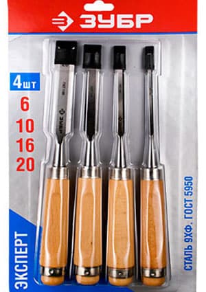 18096-H4, Стамески-долото ЗУБР c дерев. ручкой, 6/10/16/20мм, 4шт