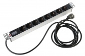 Блок розеток Rem-16 с амп., 8 Schuko, 16 A, алюм., 19", шнур 3м  R-16-8S-AM-440-3               