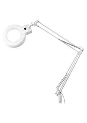 31-0011, Лупа на штат., кругл., наст.,5Х, с подс. на струбцине, белая