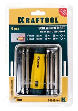 26141-H6, отвертка реверс. в мини-боксе 6предм.(длин.биты)