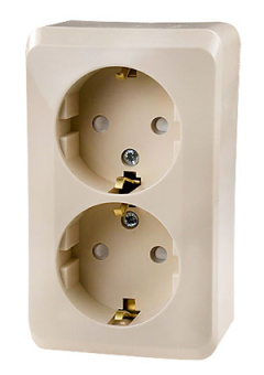 РА16-008K, Розетка 2-м ОП "Этюд"  с/з з/ш  16А кремовая