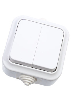 54302-W, ВЫКЛЮЧАТЕЛЬ ДВУХКЛАВИШНЫЙ IP54 6 А 220В