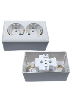 RA16-238-B, Розетка двойная 2 м с/з  белый накладной монтаж