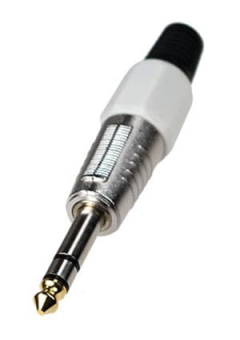 1-119G WH, штекер аудио 6.35мм стерео металл цанга на кабель белый